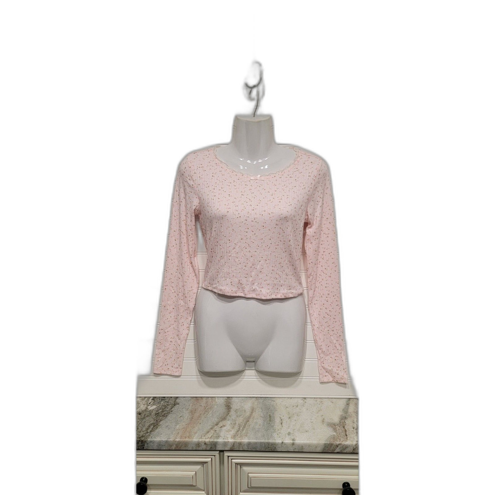 Full Tilt Womens Long Sleeve Pink Floral/Lace Top Size XS NWT